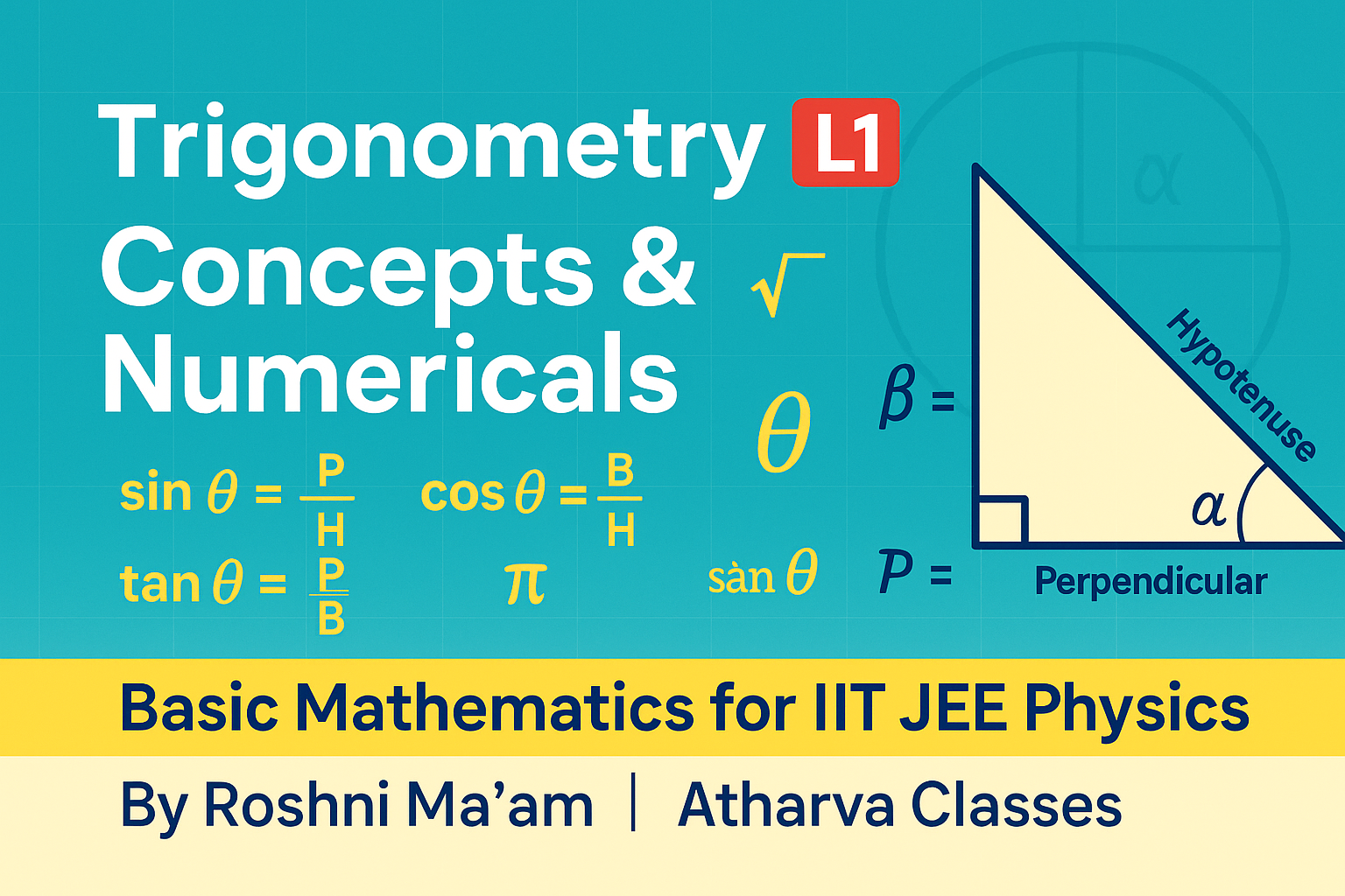 Design a clean and vibrant YouTube thumbnail for the video titled: "Trigonometry | Basic Mathema